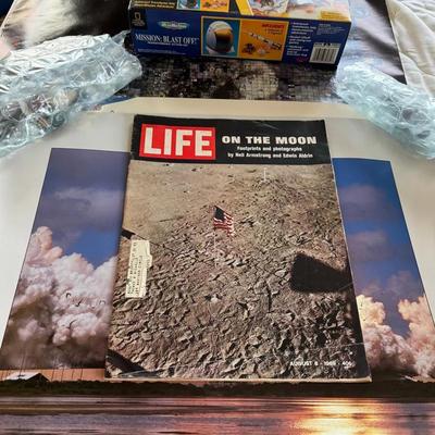 Lot 150:  Vintage Space Exploration Lot – LIFE “On the Moon” 1969, Apollo Photo Mosaic Poster & Micr