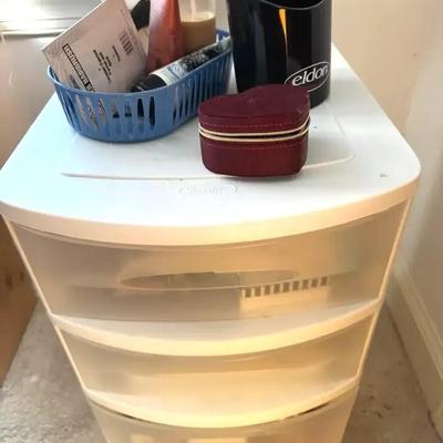 Lot 630:  Three Drawer Sterilite Cabinet With Contents (has Some Costume Jewelry )