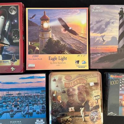 476: Lot of 6 Jigsaw Puzzles – 550 & 1000 Piece – Scenic, Patriotic & Space Themes – New Sealed