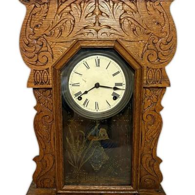 Antique Carved Wooden Gingerbread Mantel Clock