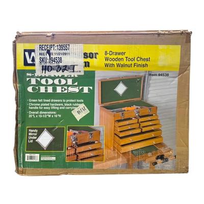 NEW 8- Drawer Wooden Tool Chest With Walnut Finish 