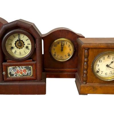 Four Antique Wooden Clocks - Waterbury, New Haven, Ingraham, & Sessions