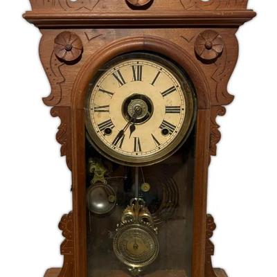 Antique Carved Wooden Mantel Clock