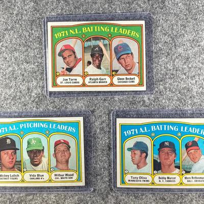 1972 Topps MLB N.L Batting Leaders, A.L. Pitching Leaders, A.L. Batting Leaders.