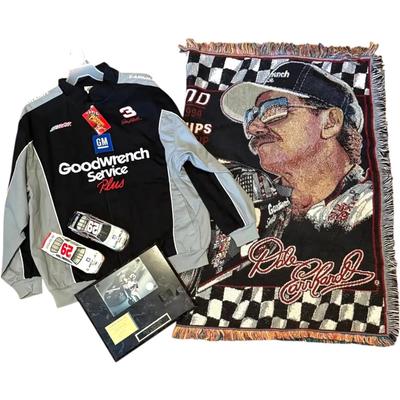 Dale Earnhardt XXL Jacket (NWT), Throw Blanket, Plaque, & Model Cars 