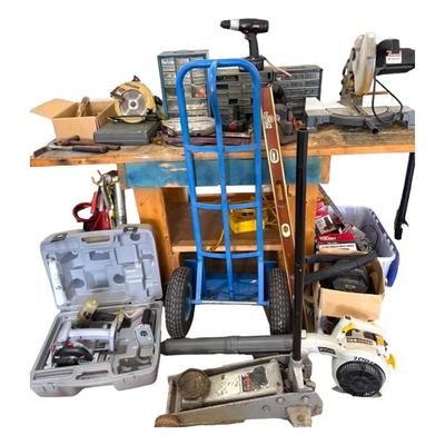 Tool Mystery Lot Including Ryobi Blower, Clarke Miter Saw, & More