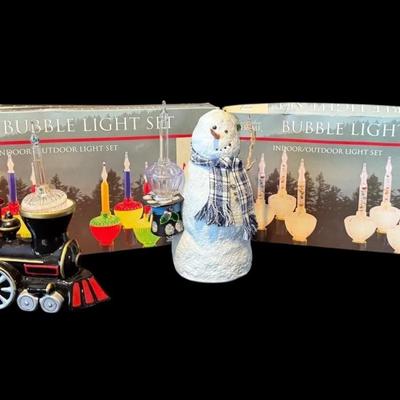 4 Bubble Light Sets + Bubble Light Snowman & Train 