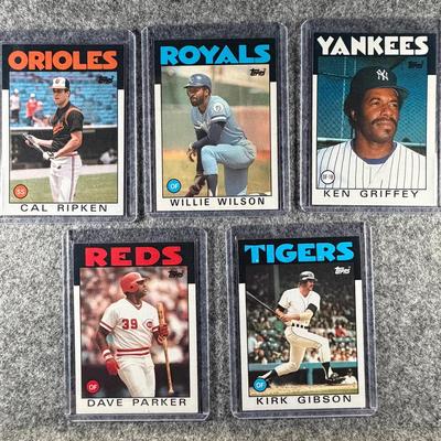 1986 Topps MLB Lot (5 Cards) - Ripkin, Wilson, Griffey, Parker, Gibson.