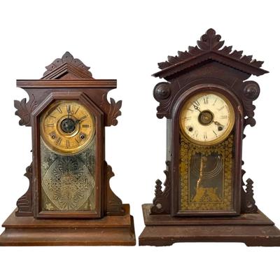Antique Ingraham & Carved Wooden Gingerbread Clocks (Need Repairs)