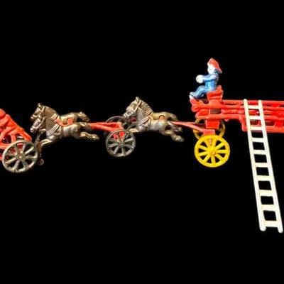 Vintage Cast Iron Horse-Drawn Fire truck 