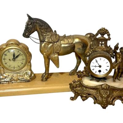 Vintage Horse Clock & French Mantel Clock (Need Repairs)
