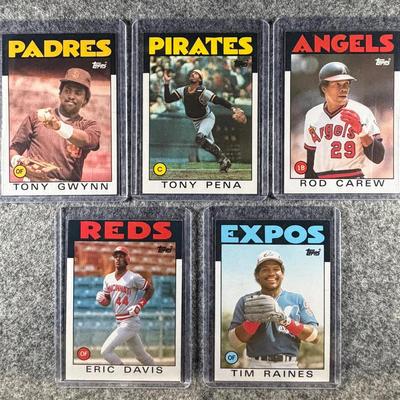 1986 Topps MLB Lot (5 Cards) - Gwynn, Pena, Carew, Davis, Raines.