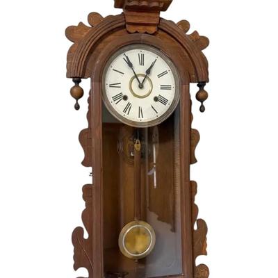 Antique Carved Wooden Wall Clock 