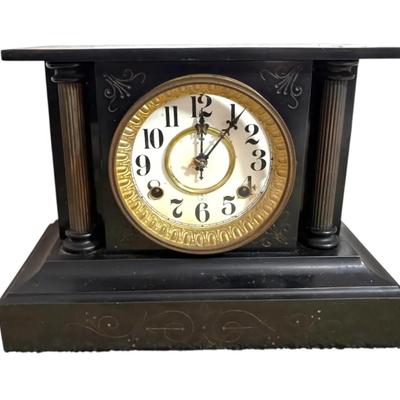 Antique Waterbury Cast Iron Pillar Mantel Clock