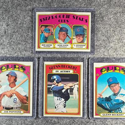 1972 Topps MLB Chicago Cubs Lot (4 Cards) - Rookies (Hooton), Pepitone, Beckert In Action, Beckert