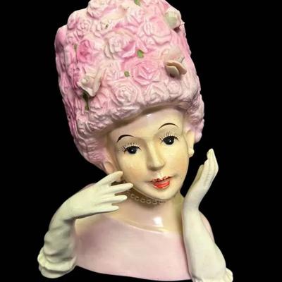 Relpo Lady With Pink Hat Head Vase (A-13735)