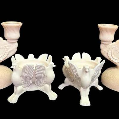 Jeanette Shell Pink Milk Glass Candlestick Holders