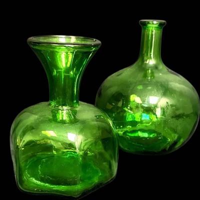 1950s Empoli Decanter And Green Glass Vase