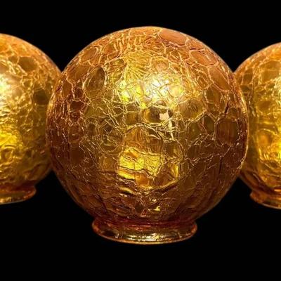 Three Vintage Amber Glass Globe Lamp Shades