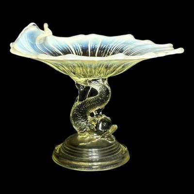 Northwood Opalescent Glass Dolphin Compote
