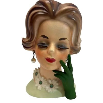 Napcoware Green Gloved Lady Head Vase 