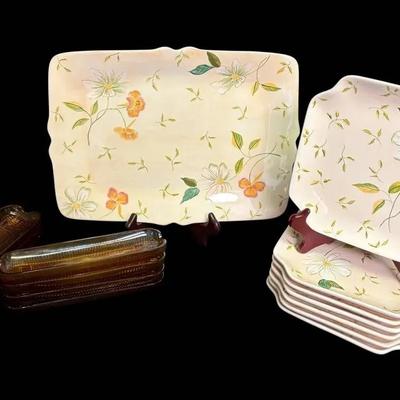 Harry & David Floral Plates & Amber Corn Rests
