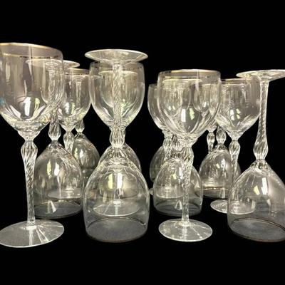 16 Lenox Silver Rimmed Crystal Wine Glasses