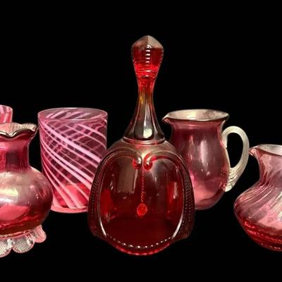 Cranberry Swirl Glass, Pitchers, & More