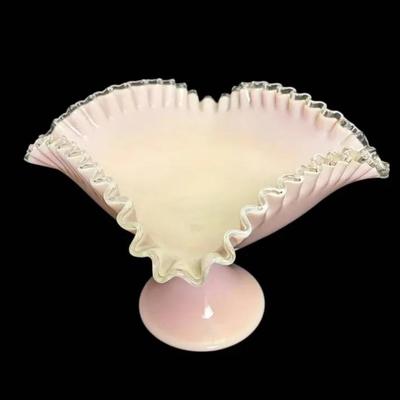 Fenton Pink Silver Rose Square Footed Glass Compote