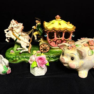 Royal Sutherland Porcelain Flowers, Piggy Bank, & More