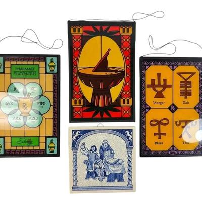 Schering Pharmacy Stained Glass Style Advertisements & Delft Tile