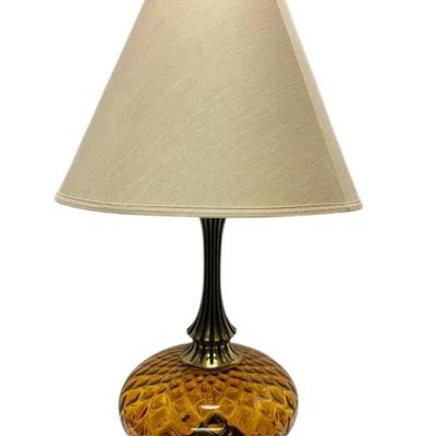 Vintage Amber Glass And Brass Lamp