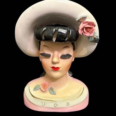 Pink Lady Head With Hat Vase