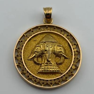 Southeast Asian 14k Yellow Gold Elephant Pendant