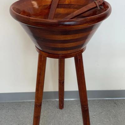 Large Wooden Salad Bowl With Matching Stand