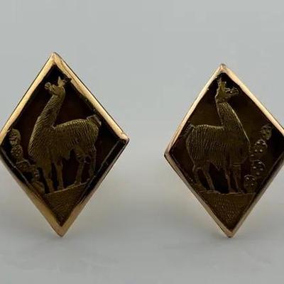 Vintage 14k Yellow Gold Llama Earrings