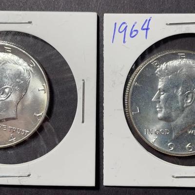 #1 Pair Of 1964 US Kennedy Half Dollar Coins