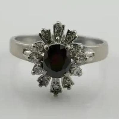 Ruby & Diamond 10k White Gold Art Deco Ring