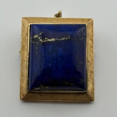 Heavy Lápiz Lazuli 14k Yellow Gold Pendant / Brooch