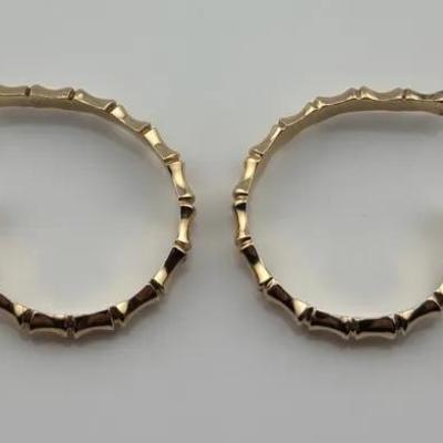 10k Yellow Gold Ribbed Open Hoop Earrings