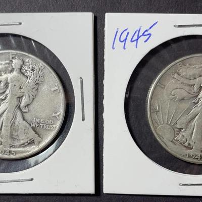Pair Of 1945 US Walking Liberty Half Dollar Coins