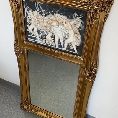 Vintage Italian Gilded Relief Mirror With Cherubs