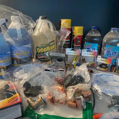 Mystery Lot Cleaning Supplies Chemicals Propane Accessories Copper Parts Fan Covers And More 