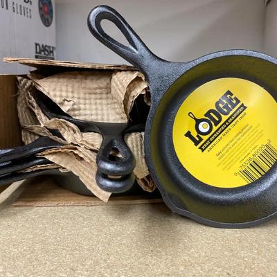 Cast Iron Mini Skillet Two Boxes Of Six One Unopened Both Unused Lodge Heat Enhanced Seasoned USA 