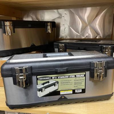 Three Voyager 18 1/2" Stainless Steel Toolboxes Two With Trays Inside 