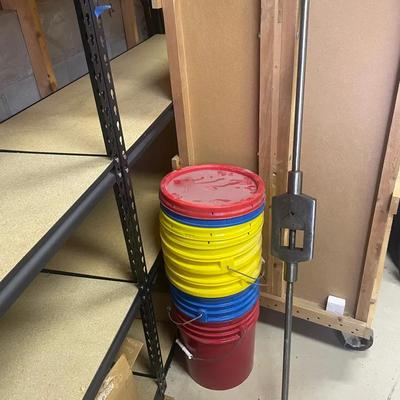 Straight-Handle Adjustable Tap Wrench And 4 Five-Gal Buckets With Lids 