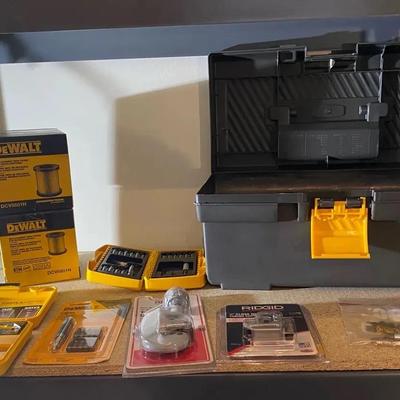 Rubbermaid Toolbox With New In Box Tools And Drill Bits