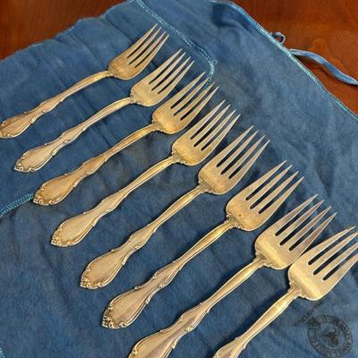 Sale Photo Thumbnail #134: Set of 8 Towle "Fontana" pattern solid sterling silver salad forks. 