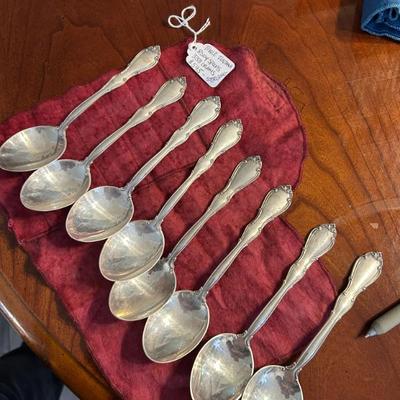 Sale Photo Thumbnail #127: Set of 8 Towle "Fontana" pattern solid sterling silver soup spoons. 