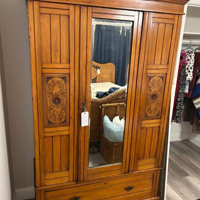 Sale Photo Thumbnail #193: Gorgeous solid wood mirror front wardrobe. 
